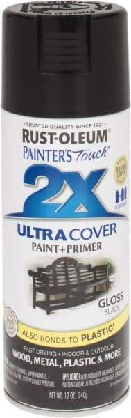 Rust-Oleum - Black, Gloss, Enamel Spray Paint - 8 to 12 Sq Ft per Can, 12 oz Container - Exact Tool & Supply