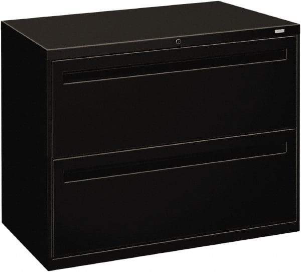 Hon - 36" Wide x 28-3/8" High x 19-1/4" Deep, 2 Drawer Lateral File - Steel, Black - Exact Tool & Supply