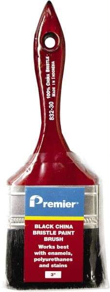 Premier Paint Roller - 3" Flat China Bristle General Purpose Paint Brush - 2-1/4" Bristle Length, 6-1/4" Wood Beavertail Handle - Exact Tool & Supply