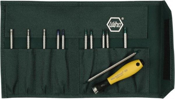 Wiha - 12 Piece, 4mm Drive Screwdriver Insert Torx Bit Set - #000 to #1 Phillips, 1.5 to 4mm Hex, T1 to T15 Torx, 1.5, 3, 2, 3.5, 2.5 & 4mm Slotted - Exact Tool & Supply