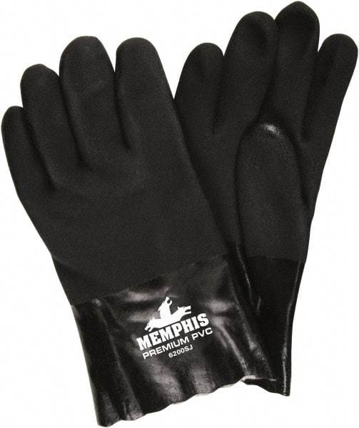MCR Safety - Size L (9), 10" Long, 28 mil Thick, Supported, PVC Chemical Resistant Gloves - Textured Finish, Jersey Lined, Black - Exact Tool & Supply