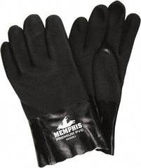 MCR Safety - Size L (9), 10" Long, 28 mil Thick, Supported, PVC Chemical Resistant Gloves - Textured Finish, Jersey Lined, Black - Exact Tool & Supply