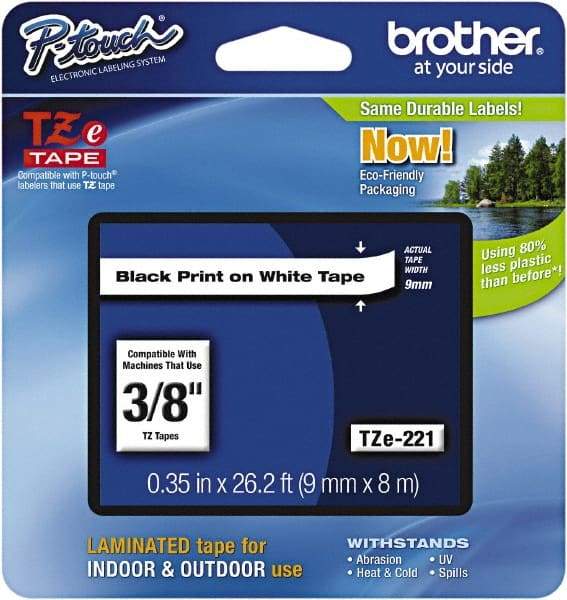 Brother - 3/8" Wide x 314.4" Long, White Plastic/Paper Tape Cassette - For Label Maker - Exact Tool & Supply