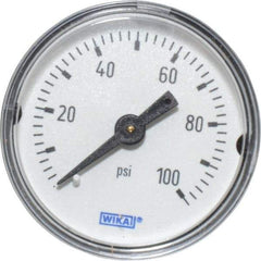 Wika - 1-1/2" Dial, 1/8 Thread, 0-100 Scale Range, Pressure Gauge - Center Back Connection Mount, Accurate to 3-2-3% of Scale - Exact Tool & Supply