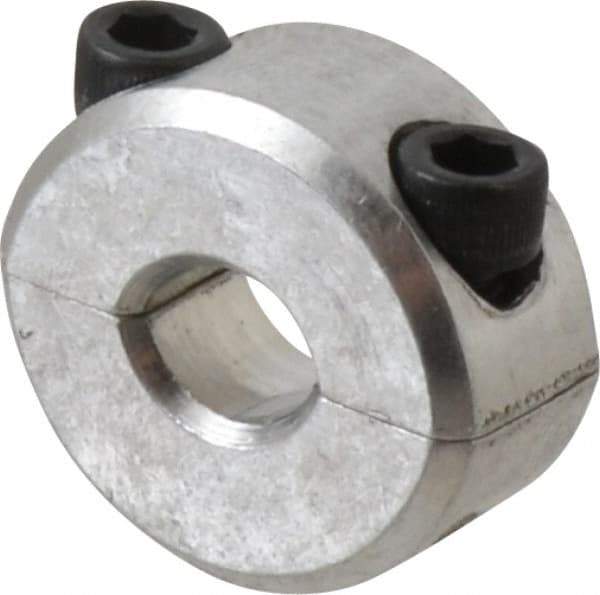 Climax Metal Products - 1/4" Bore, Aluminum, Two Piece Two Piece Split Shaft Collar - 11/16" Outside Diam, 5/16" Wide - Exact Tool & Supply