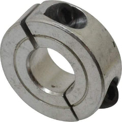 Climax Metal Products - 9/16" Bore, Aluminum, Two Piece Two Piece Split Shaft Collar - 1-5/16" Outside Diam, 7/16" Wide - Exact Tool & Supply