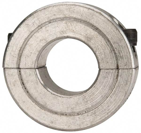 Climax Metal Products - 11/16" Bore, Aluminum, Two Piece Two Piece Split Shaft Collar - 1-1/2" Outside Diam, 1/2" Wide - Exact Tool & Supply