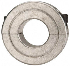 Climax Metal Products - 11/16" Bore, Aluminum, Two Piece Two Piece Split Shaft Collar - 1-1/2" Outside Diam, 1/2" Wide - Exact Tool & Supply