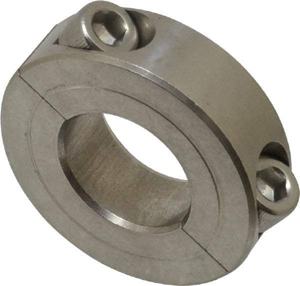 Climax Metal Products - 13/16" Bore, Stainless Steel, Two Piece Two Piece Split Shaft Collar - 1-5/8" Outside Diam, 1/2" Wide - Exact Tool & Supply