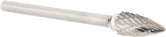 M.A. Ford - 1/4" Cut Diam, 1/8" Shank Diam, Tree Head Double Cut Burr - Carbide, Point End, 1/2" LOC, 2" OAL - Exact Tool & Supply