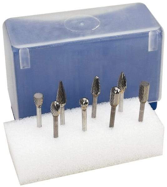 M.A. Ford - 8 Piece, 1/4" Shank Burr Set - Tungsten Carbide, Multiple Head Shape - Exact Tool & Supply