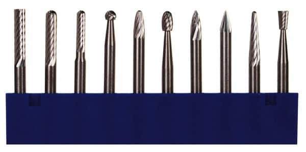 M.A. Ford - 10 Piece, 1/8" Shank Burr Set - Tungsten Carbide, Multiple Head Shape - Exact Tool & Supply