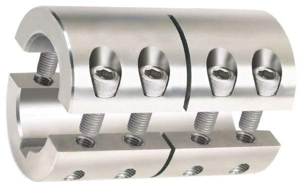 Climax Metal Products - 15mm Inside x 34mm Outside Diam, Metric Two Piece Clamping Rigid Coupling with Keyway - 50mm Long x 5mm Keyway Width x 2.3mm Keyway Depth - Exact Tool & Supply