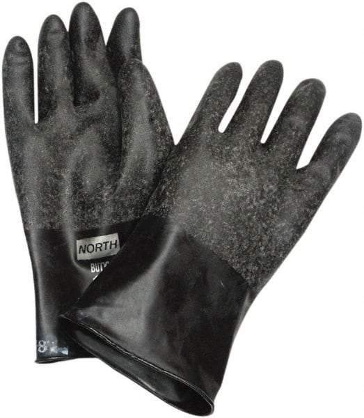 North - Size 2XL (11), 11" Long, 16 mil Thick, Butyl Chemical Resistant Gloves - Rough Finish, Rolled Cuff, Black, FDA Approved - Exact Tool & Supply