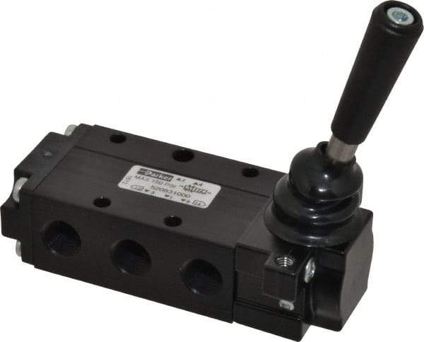 Parker - 0.83 CV Rate, 1/4" NPT Inlet Direct Air 4 Mechanical Spool Valve - 4 Way, 2 Position, 150 Max psi, Lever Manual Return - Exact Tool & Supply