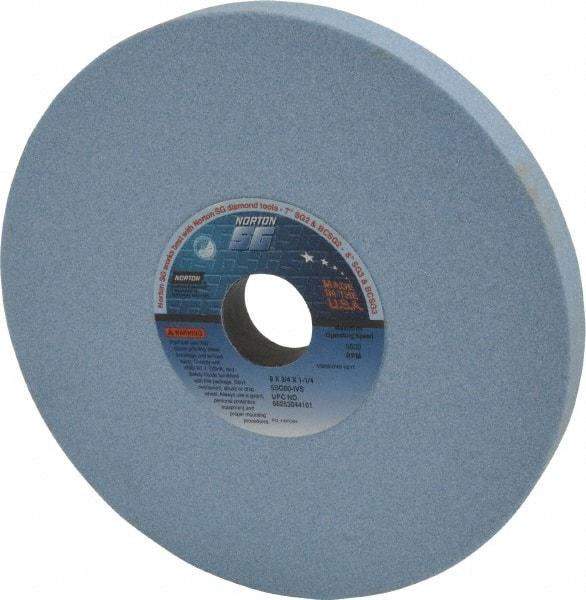 Norton - 8" Diam x 1-1/4" Hole x 3/4" Thick, I Hardness, 60 Grit Surface Grinding Wheel - Ceramic, Type 1, Medium Grade, 3,600 Max RPM, Vitrified Bond, No Recess - Exact Tool & Supply