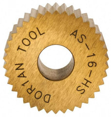 Dorian Tool - 3/4" Diam, 90° Tooth Angle, 16 TPI, Standard (Shape), Form Type High Speed Steel Straight Knurl Wheel - 3/8" Face Width, 1/4" Hole, Circular Pitch, Bright Finish, Series A - Exact Tool & Supply
