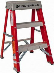 Louisville - 2 Steps, 2' High, Type IA Rating, Fiberglass Step Ladder - 300 Lb Capacity, 17" Base Width - Exact Tool & Supply