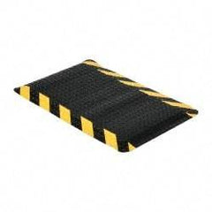 Wearwell - 3' Long x 2' Wide, Dry Environment, Anti-Fatigue Matting - Black with Yellow Chevron Borders, Vinyl with Nitrile Blend Base, Beveled on 4 Sides - Exact Tool & Supply