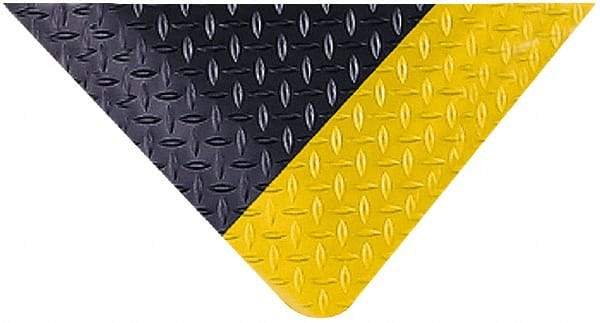 Wearwell - 75' Long x 6' Wide, Dry Environment, Anti-Fatigue Matting - Black with Yellow Borders, Vinyl with Nitrile Blend Base, Beveled on 4 Sides - Exact Tool & Supply