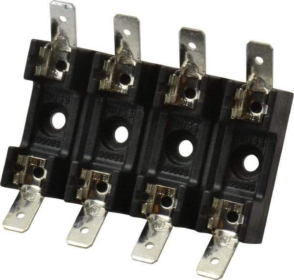 Cooper Bussmann - 4 Pole, 300 VAC/VDC, 30 Amp, Bolt-in Fuse Block - 1/4 Inch Diameter x 1-1/4 Inch Fuse Length, 2 Inch Long x 2-3/8 Inch Wide x 14.3mm High Block, 266°F - Exact Tool & Supply