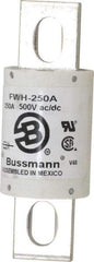 Cooper Bussmann - 500 VAC/VDC, 250 Amp, Fast-Acting Semiconductor/High Speed Fuse - Bolt-on Mount, 4-11/32" OAL, 200 (RMS Symmetrical), 50 at DC kA Rating, 1-1/2" Diam - Exact Tool & Supply