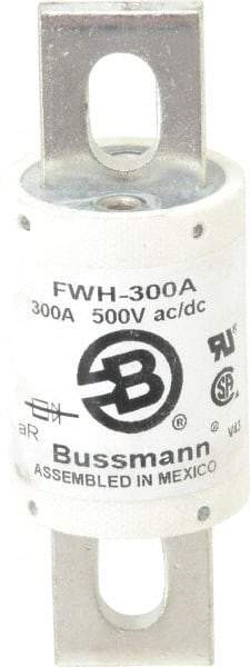 Cooper Bussmann - 500 VAC/VDC, 300 Amp, Fast-Acting Semiconductor/High Speed Fuse - Bolt-on Mount, 4-11/32" OAL, 200 (RMS Symmetrical), 50 at DC kA Rating, 1-1/2" Diam - Exact Tool & Supply