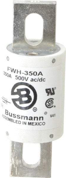 Cooper Bussmann - 500 VAC/VDC, 350 Amp, Fast-Acting Semiconductor/High Speed Fuse - Bolt-on Mount, 4-11/32" OAL, 200 (RMS Symmetrical), 50 at DC kA Rating, 1-1/2" Diam - Exact Tool & Supply