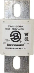 Cooper Bussmann - 500 VAC/VDC, 600 Amp, Fast-Acting Semiconductor/High Speed Fuse - Bolt-on Mount, 4-15/32" OAL, 200 (RMS Symmetrical), 50 at DC kA Rating, 2" Diam - Exact Tool & Supply