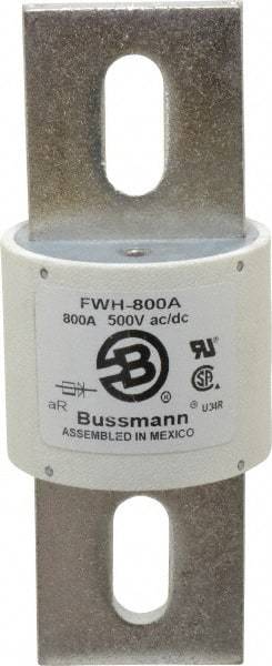 Cooper Bussmann - 500 VAC/VDC, 800 Amp, Fast-Acting Semiconductor/High Speed Fuse - Bolt-on Mount, 6-15/32" OAL, 200 (RMS Symmetrical), 50 at DC kA Rating, 2-1/2" Diam - Exact Tool & Supply