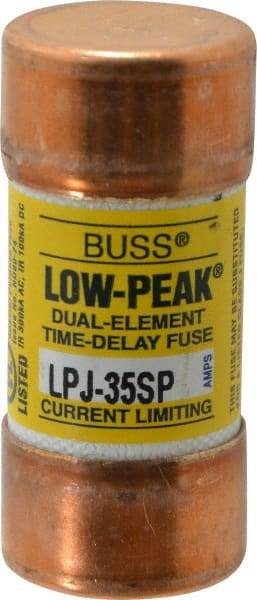 Cooper Bussmann - 300 VDC, 600 VAC, 35 Amp, Time Delay General Purpose Fuse - Fuse Holder Mount, 2-3/8" OAL, 100 at DC, 300 at AC (RMS) kA Rating, 1-1/16" Diam - Exact Tool & Supply