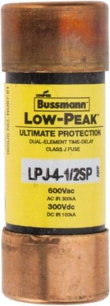 Cooper Bussmann - 300 VDC, 600 VAC, 4.5 Amp, Time Delay General Purpose Fuse - Fuse Holder Mount, 2-1/4" OAL, 100 at DC, 300 at AC (RMS) kA Rating, 13/16" Diam - Exact Tool & Supply