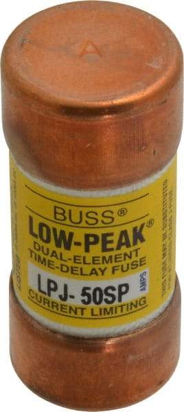 Cooper Bussmann - 300 VDC, 600 VAC, 50 Amp, Time Delay General Purpose Fuse - Fuse Holder Mount, 2-3/8" OAL, 100 at DC, 300 at AC (RMS) kA Rating, 1-1/16" Diam - Exact Tool & Supply