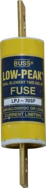 Cooper Bussmann - 300 VDC, 600 VAC, 70 Amp, Time Delay General Purpose Fuse - Bolt-on Mount, 4-5/8" OAL, 100 at DC, 300 at AC (RMS) kA Rating, 1-1/8" Diam - Exact Tool & Supply