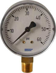 Wika - 2-1/2" Dial, 1/4 Thread, 0-60 Scale Range, Pressure Gauge - Lower Connection Mount, Accurate to 3-2-3% of Scale - Exact Tool & Supply