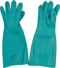 Ansell - Size 2XL (11), 18" Long, 22 mil Thick, Nitrile Chemical Resistant Gloves - Textured Finish, Straight Cuff, ANSI Abrasion Level 5, ANSI Cut Level 0, Green, FDA Approved - Exact Tool & Supply