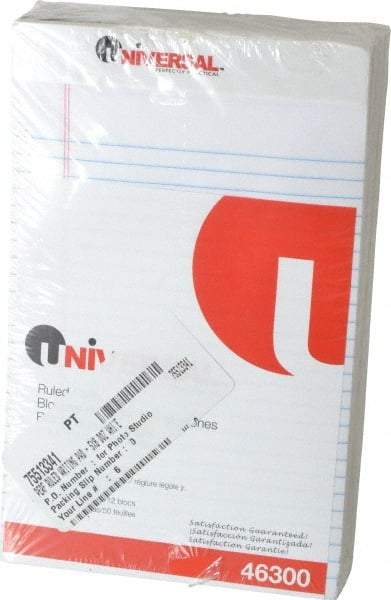 UNIVERSAL - 50 Sheet, 5 x 8", Perforated Style Ruled Pads - White - Exact Tool & Supply