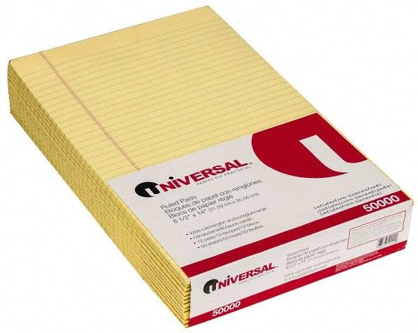 UNIVERSAL - 50 Sheet, 8-1/2 x 14", Glue Top Ruled Writing Pad - Canary - Exact Tool & Supply