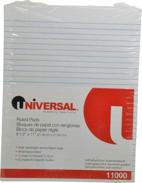 UNIVERSAL - 50 Sheet, 8-1/2 x 11", Glue Top Ruled Writing Pad - White - Exact Tool & Supply