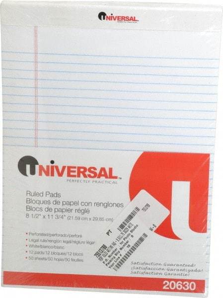 UNIVERSAL - 50 Sheet, 8 x 11-3/4", Perforated Style Ruled Pads - White - Exact Tool & Supply