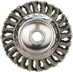 Milwaukee Tool - 4" OD, 5/8" Arbor Hole, Knotted Stainless Steel Wheel Brush - 1/2" Face Width, 3/4" Trim Length, 0.023" Filament Diam, 12,000 RPM - Exact Tool & Supply