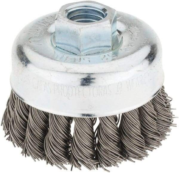 Milwaukee Tool - 3" Diam, 5/8-11 Threaded Arbor, Steel Fill Cup Brush - 0.023 Wire Diam, 7/8" Trim Length, 12,000 Max RPM - Exact Tool & Supply