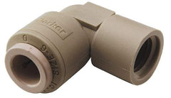Parker - 3/8" Outside Diam, 3/8 NPTF, Acetal Push-to-Connect Tube Female Elbow - 300 Max psi, Tan - Exact Tool & Supply