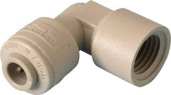 Parker - 1/4" Outside Diam, 1/4 NPTF, Acetal Push-to-Connect Tube Female Elbow - 300 Max psi, Tan - Exact Tool & Supply