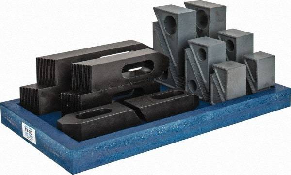 TE-CO - 13 Piece Fixturing Step Block & Clamp Set with 2" Step Block, 7/8 & 1 Stud Thread - Includes 6 Serrated End Clamps, 6 Step Blocks, Holder - Exact Tool & Supply