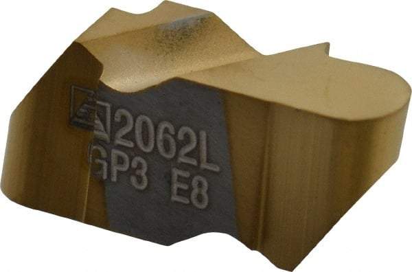 Tool-Flo - 2062FLR Grade GP3, 3.18mm Cutting Width Carbide Grooving Insert - 2.79mm Max Depth of Cut, Left Hand, 1/16" Corner Radius, TiN Finish - Exact Tool & Supply