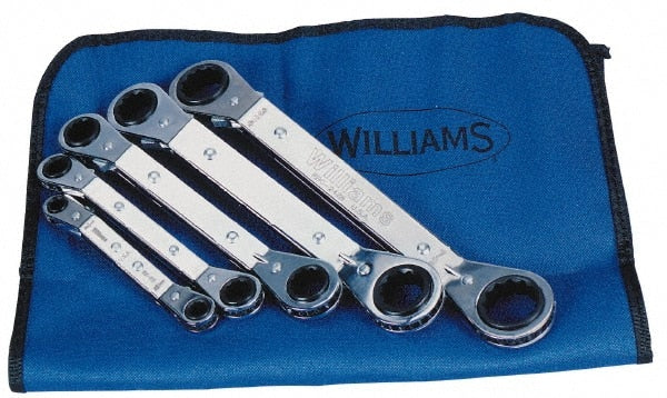 Williams - 5 Pc, 1/4 x 5/16 - 3/4 x 7/8", 12-Point Ratcheting Box Wrench Set - Exact Tool & Supply