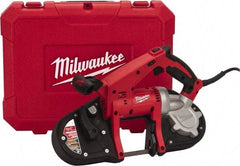 Milwaukee Tool - 120 Volt, Electric Handheld Bandsaw - 8 Ft. Cord Length, 3-1/4 Inch (Round) and 3-1/4 x 3-1/4 Inch (Rectangular) Depth of Cut, 200 and 360 SFPM, 7 Amp - Exact Tool & Supply