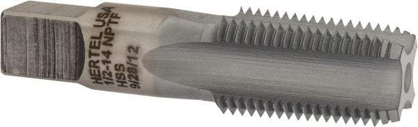 Hertel - 1/2-14 NPTF Thread, 4 Flute Standard Pipe Tap - 3-1/8" OAL, 1-3/8" Thread Length, 11/16" Shank Diam, Chrome Finish, High Speed Steel - Exact Tool & Supply