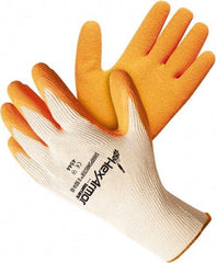 HexArmor - Size S (7), ANSI Cut Lvl A9, Puncture Lvl 5, Natural Rubber Latex Coated Cotton/SuperFabric Cut Resistant Gloves - 9.84" Long, Palm & Knuckles Coated, SuperFabric Lining, Knit Wrist, White/Orange, Paired - Exact Tool & Supply